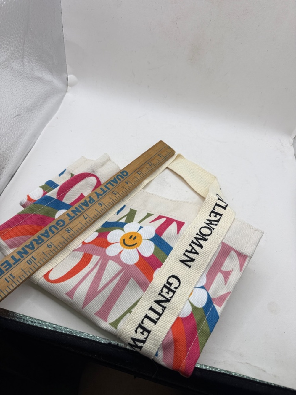 Happy Sunflower Multicolor Canvas Tote Bag Cream Rainbow Floral Gentlewoman - Picture 7 of 11